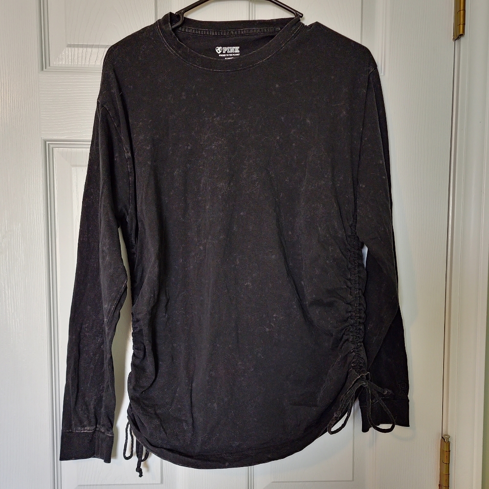 PINK black distressed long sleeve tee